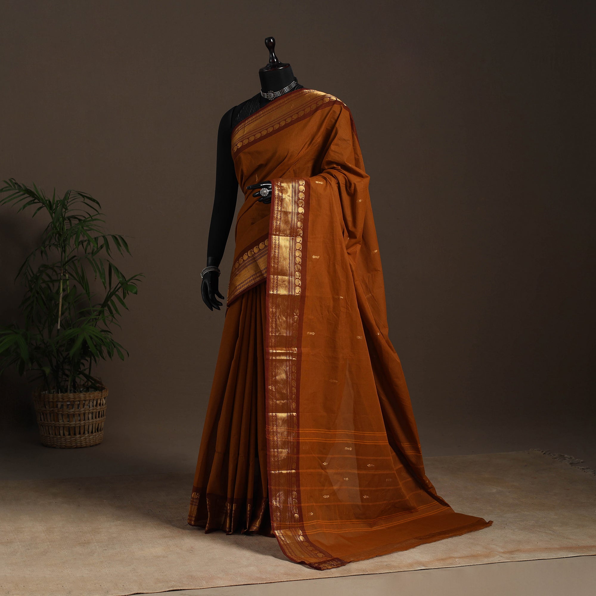 Brown - Kandangi Chettinad Cotton Saree with Border 22