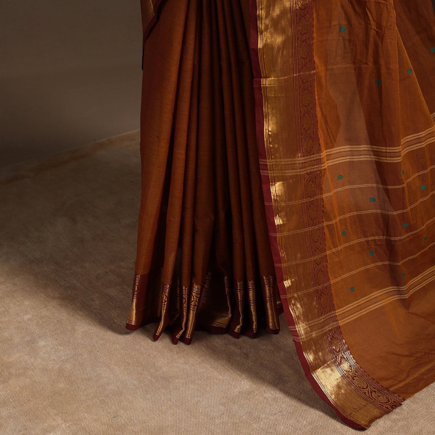 Brown - kandangi buti chettinad cotton saree with border 50