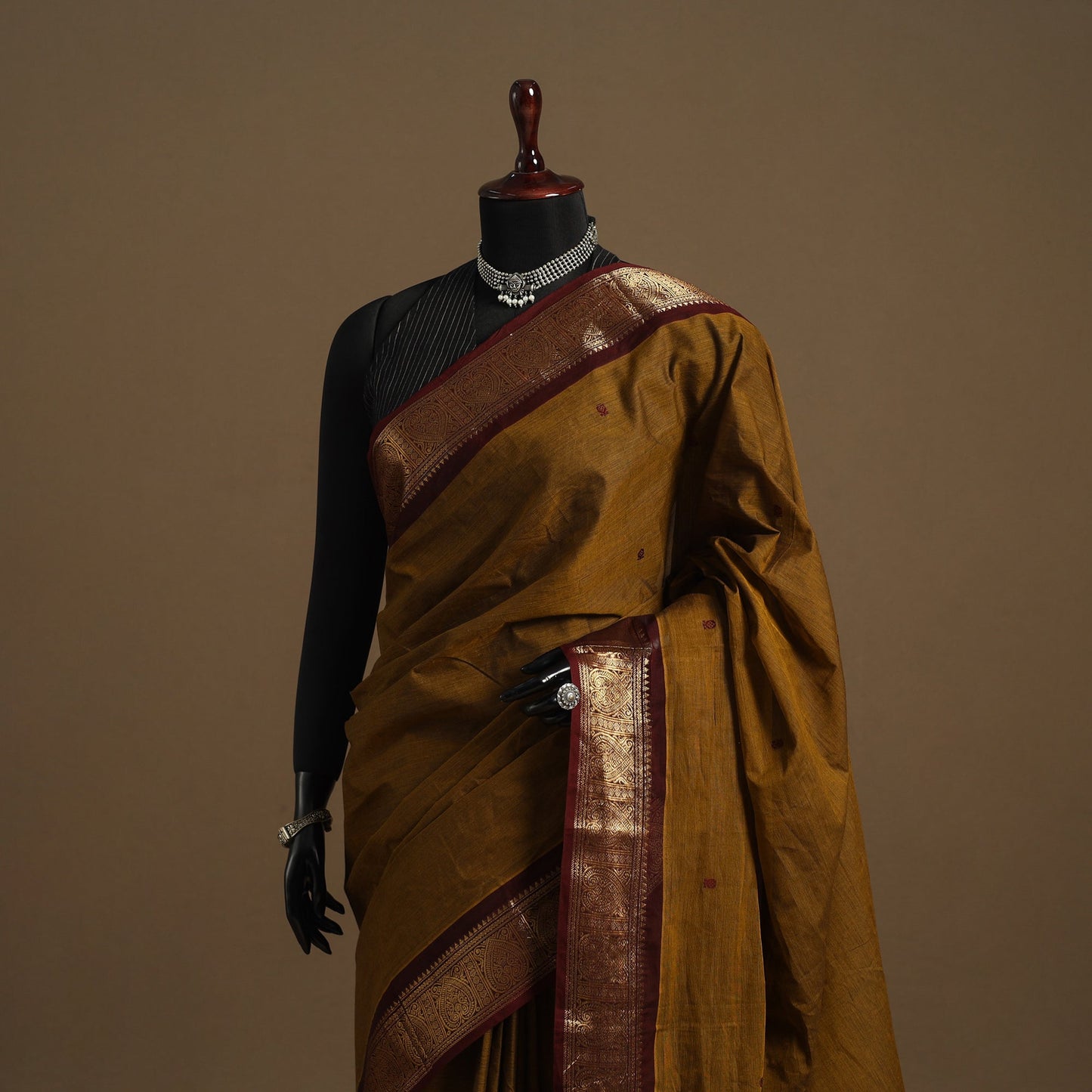 Brown Kandangi Chettinad Cotton Saree with Border