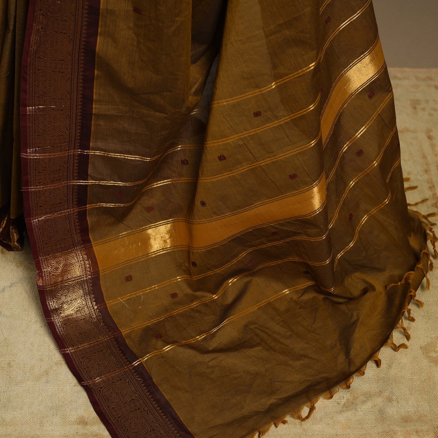 Brown Kandangi Chettinad Cotton Saree with Border