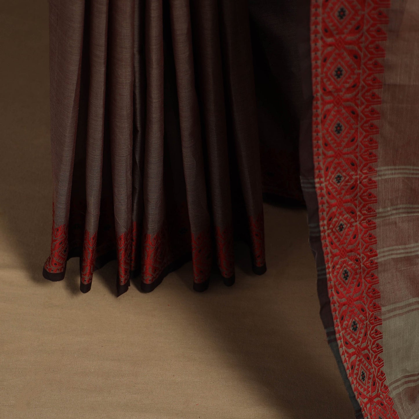 Brown Kandangi Chettinad Cotton Saree with Border