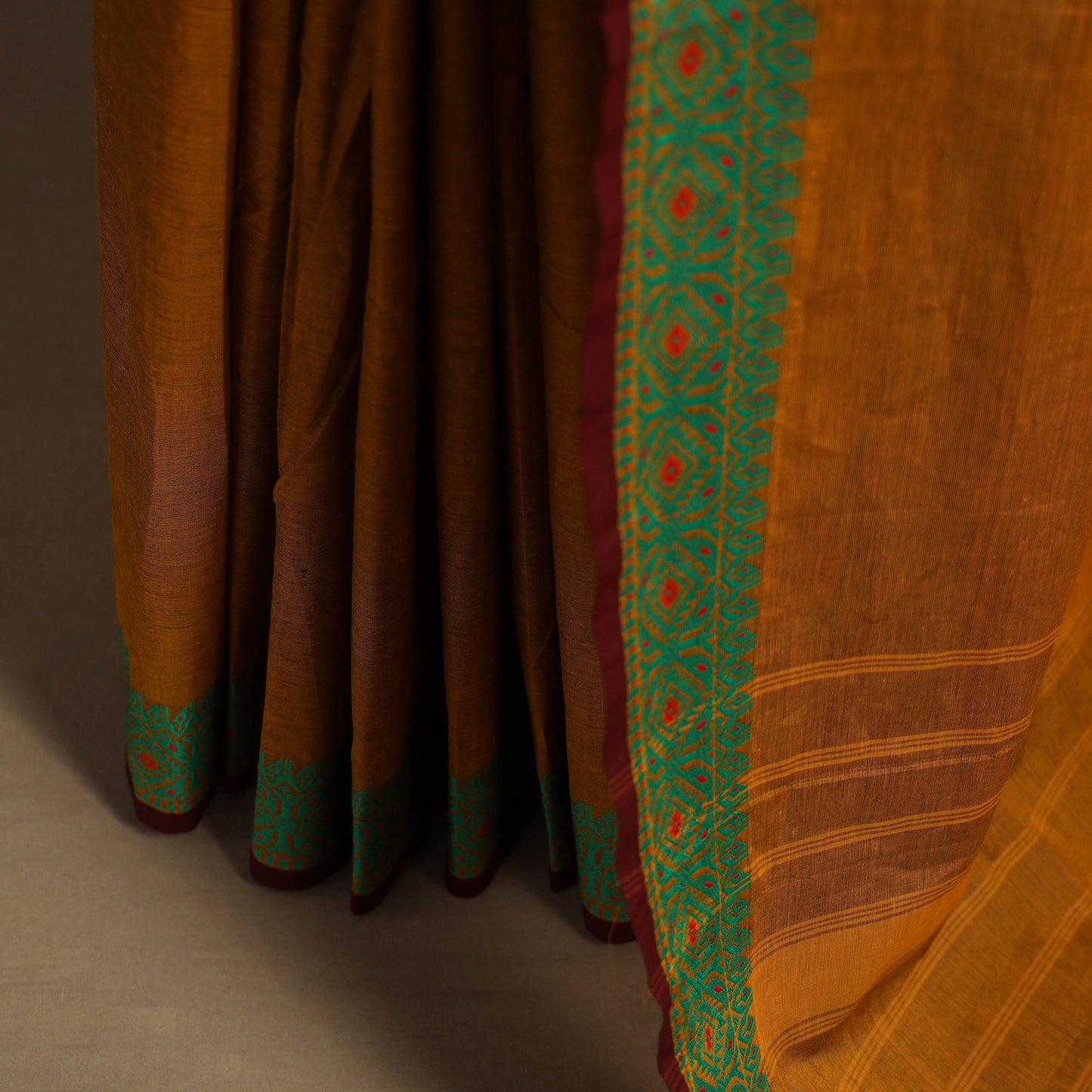 Brown Kandangi Chettinad Cotton Saree with Border