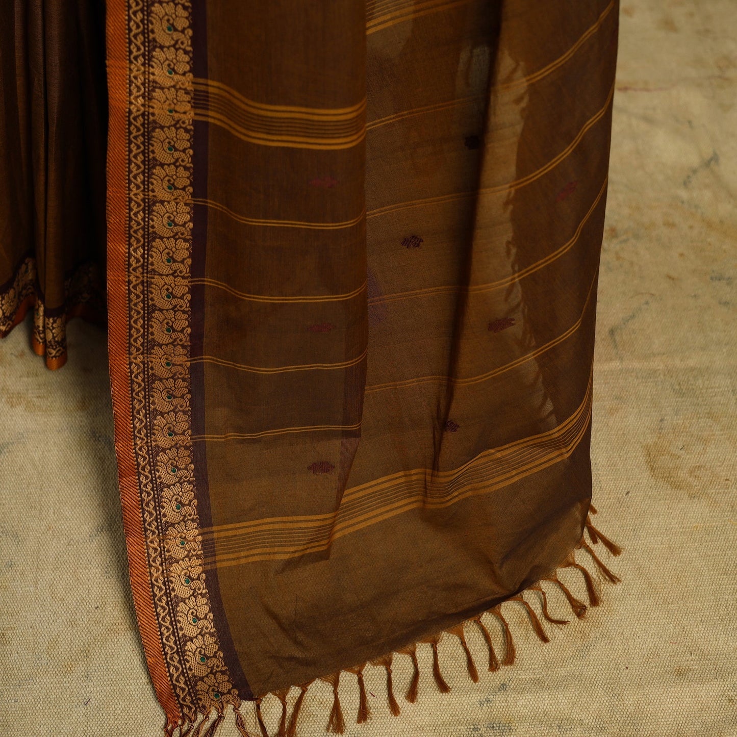 Brown Kandangi Chettinad Cotton Saree with Border