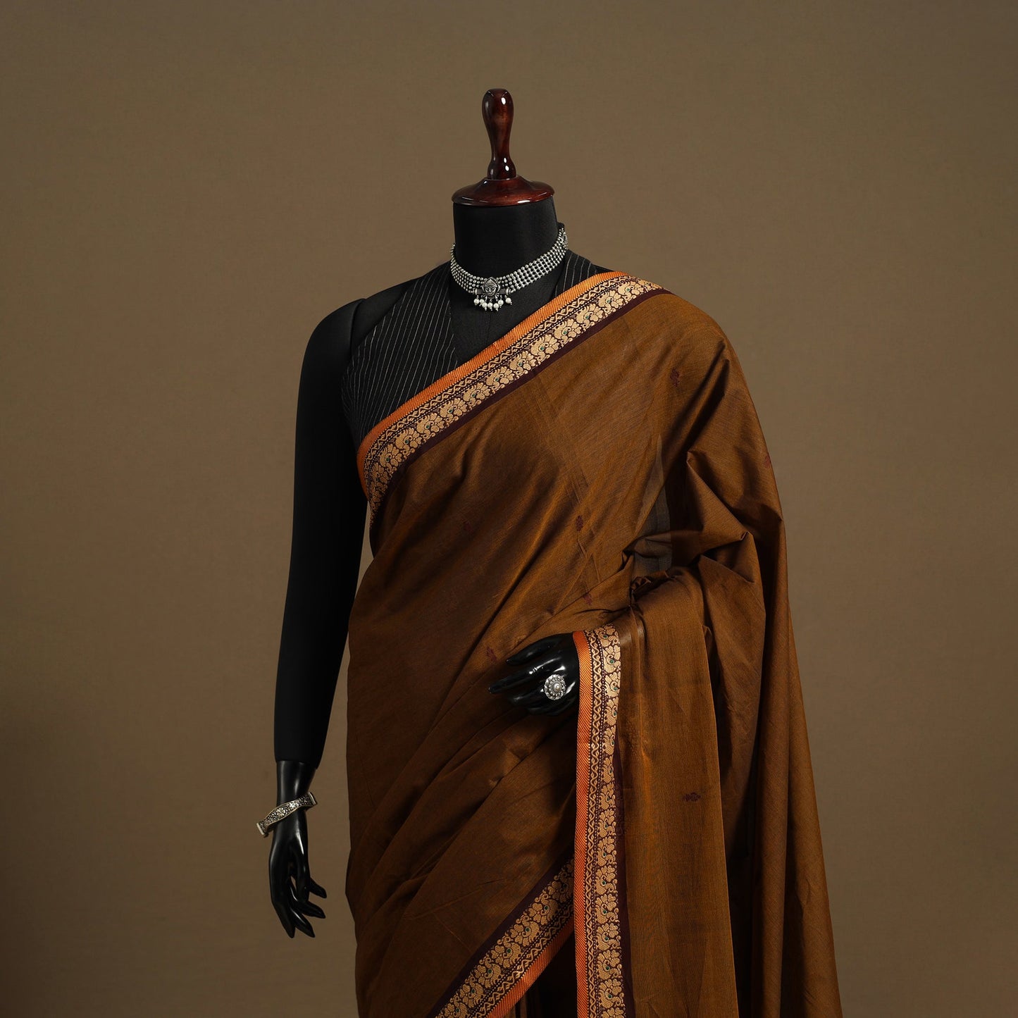 Brown Kandangi Chettinad Cotton Saree with Border