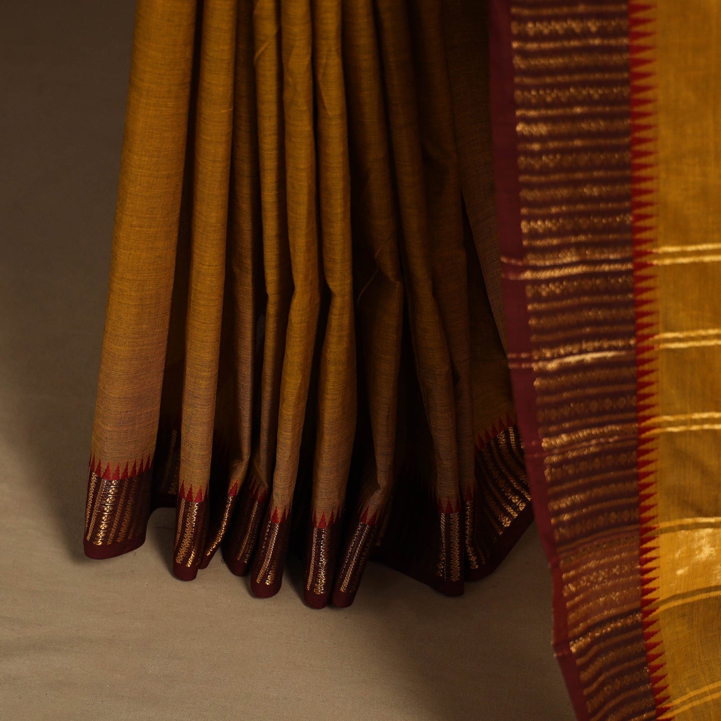 Brown Kandangi Chettinad Cotton Saree with Border