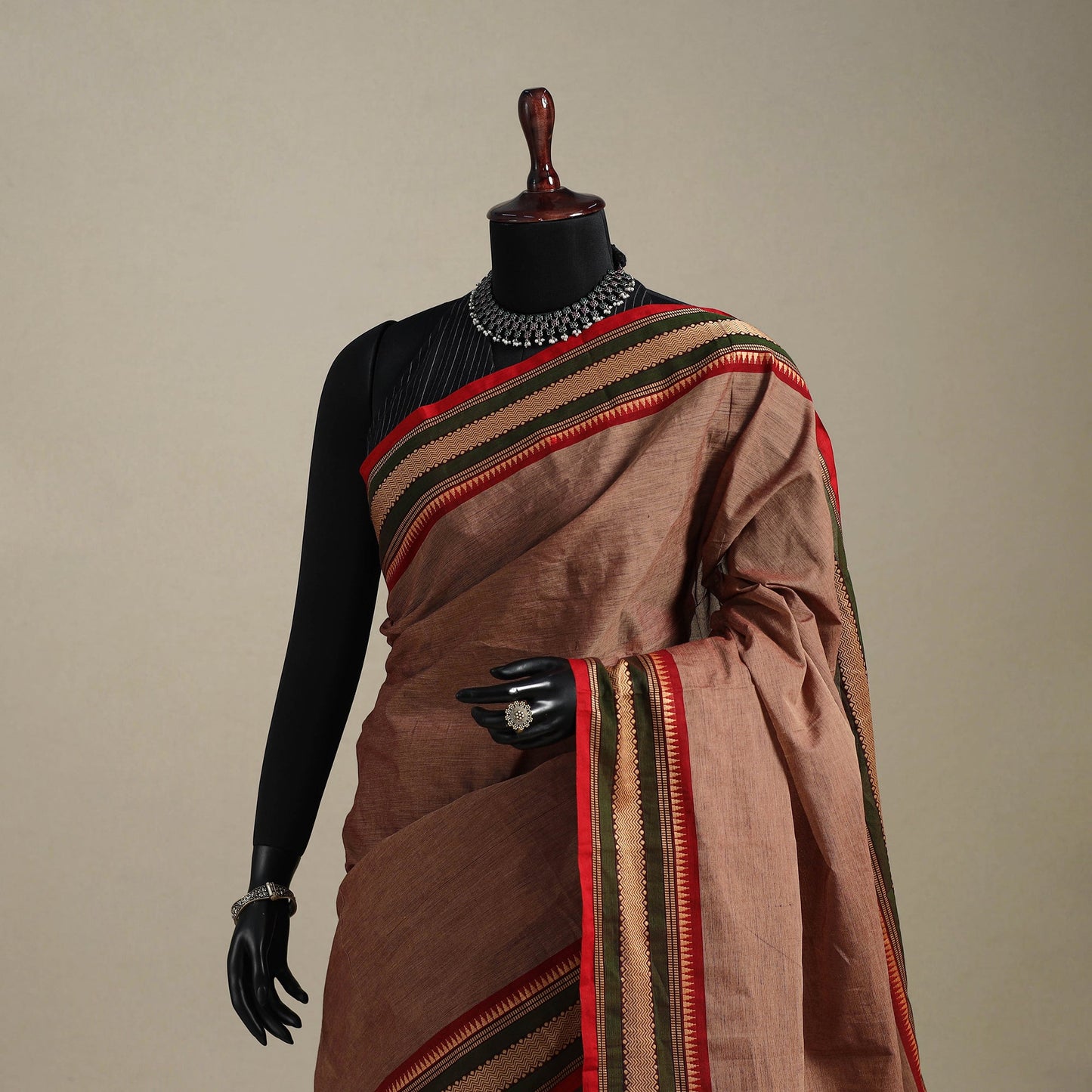 Brown - kandangi chettinad cotton saree with border 17