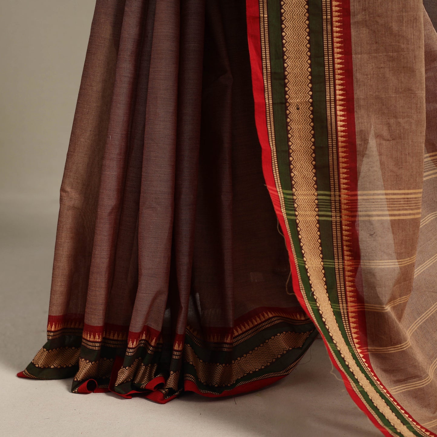 Brown - kandangi chettinad cotton saree with border 17