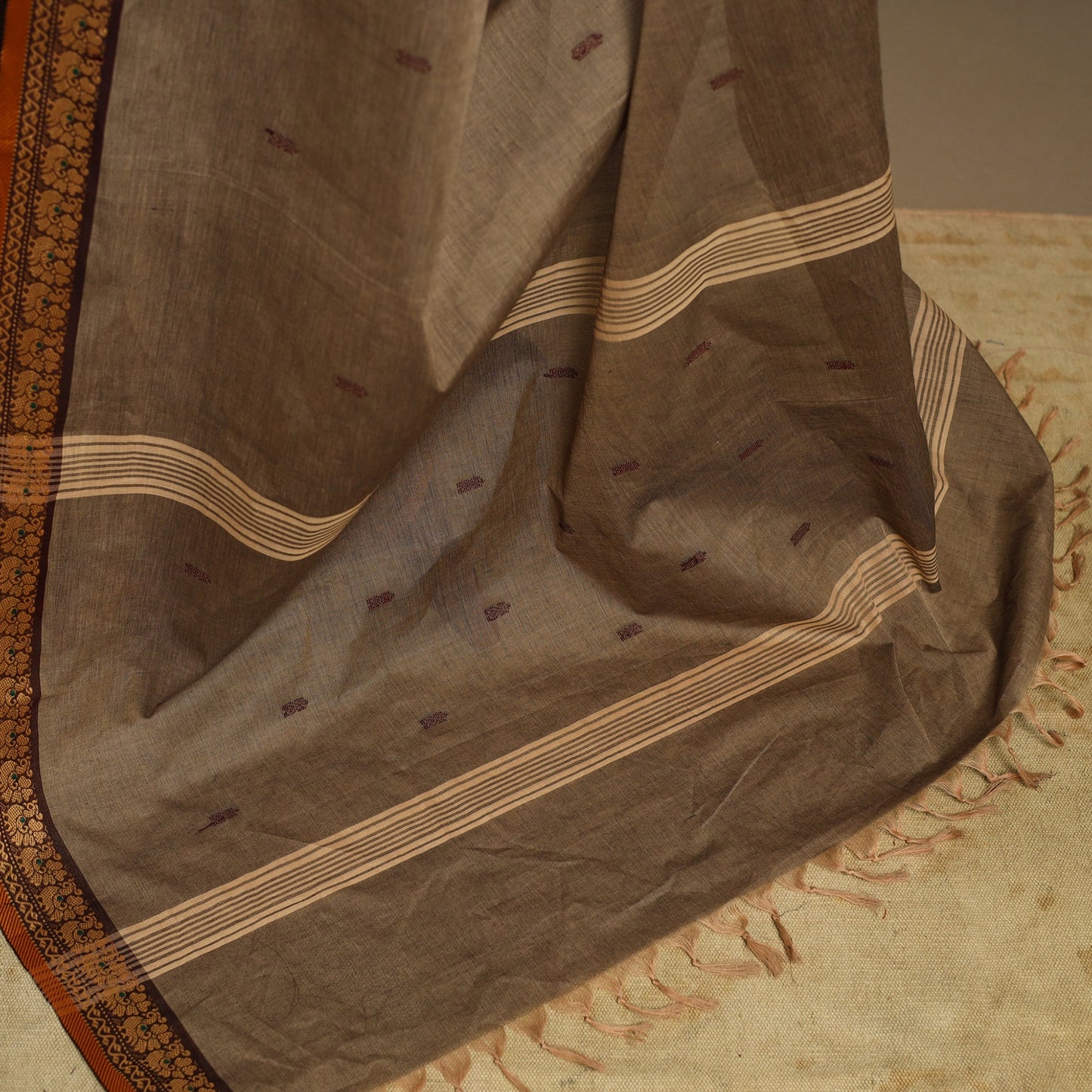 Brown Kandangi Chettinad Cotton Saree with Border