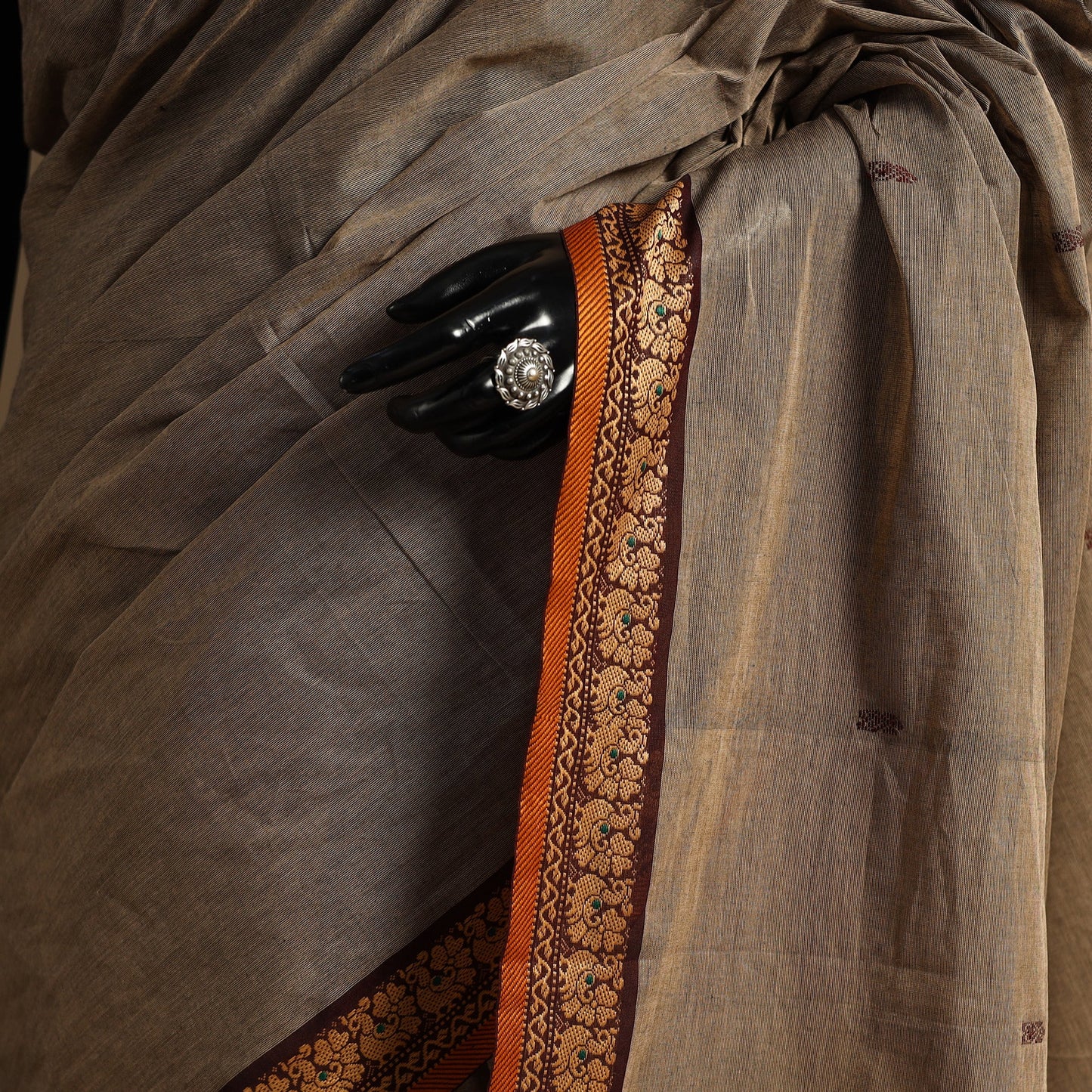 Brown Kandangi Chettinad Cotton Saree with Border