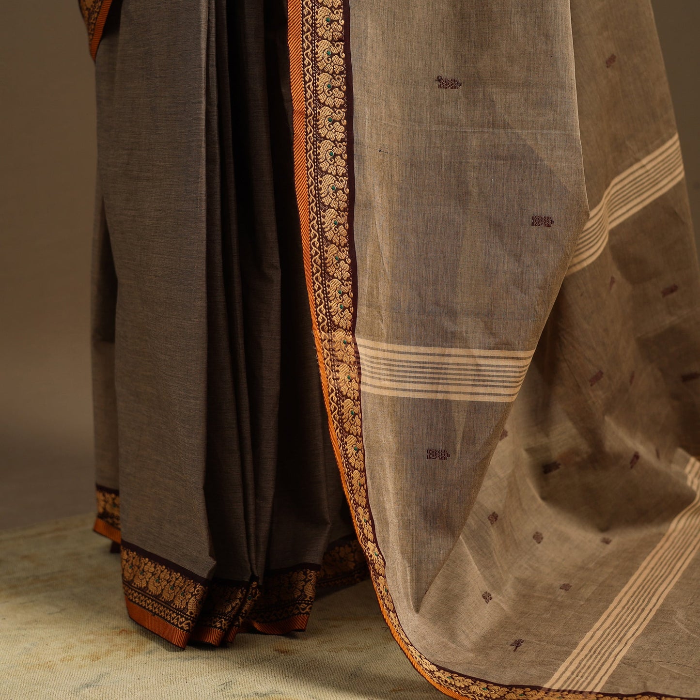 Brown Kandangi Chettinad Cotton Saree with Border