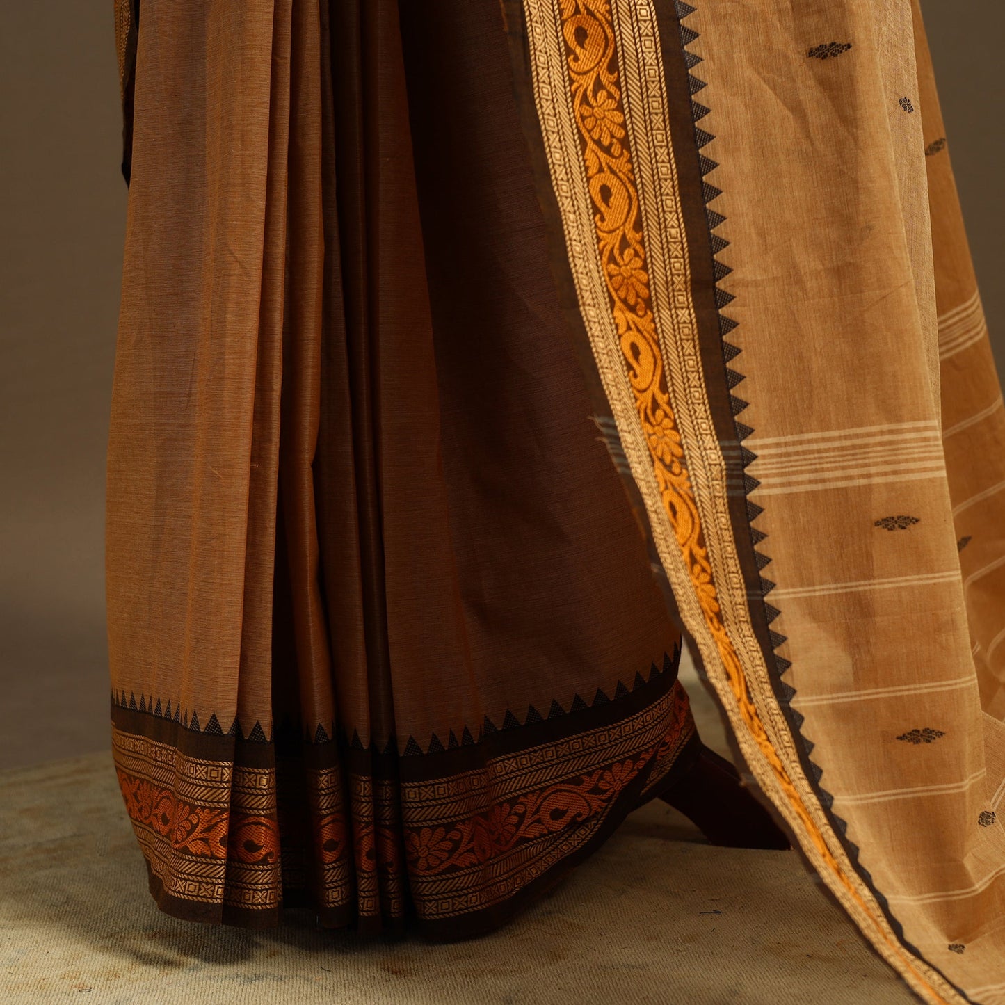 Brown Kandangi Chettinad Cotton Saree with Border