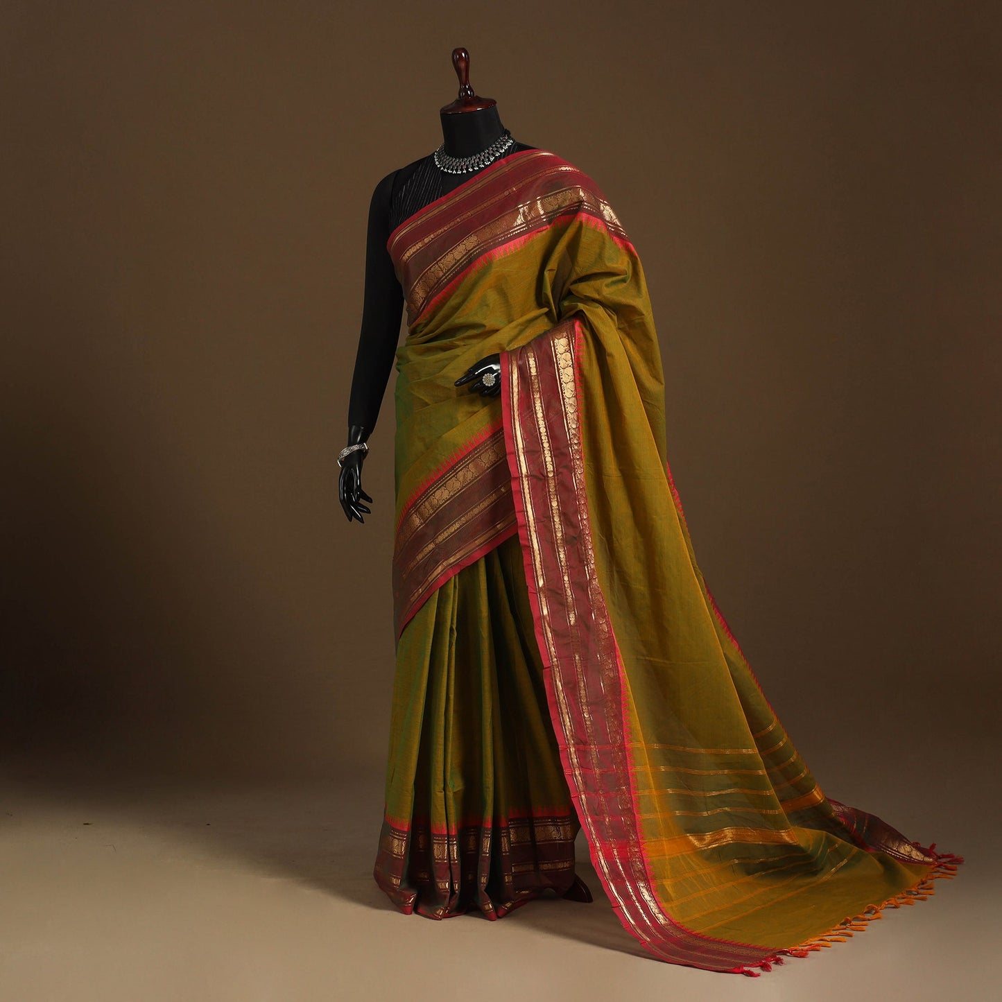 Brown Kandangi Chettinad Cotton Saree with Border
