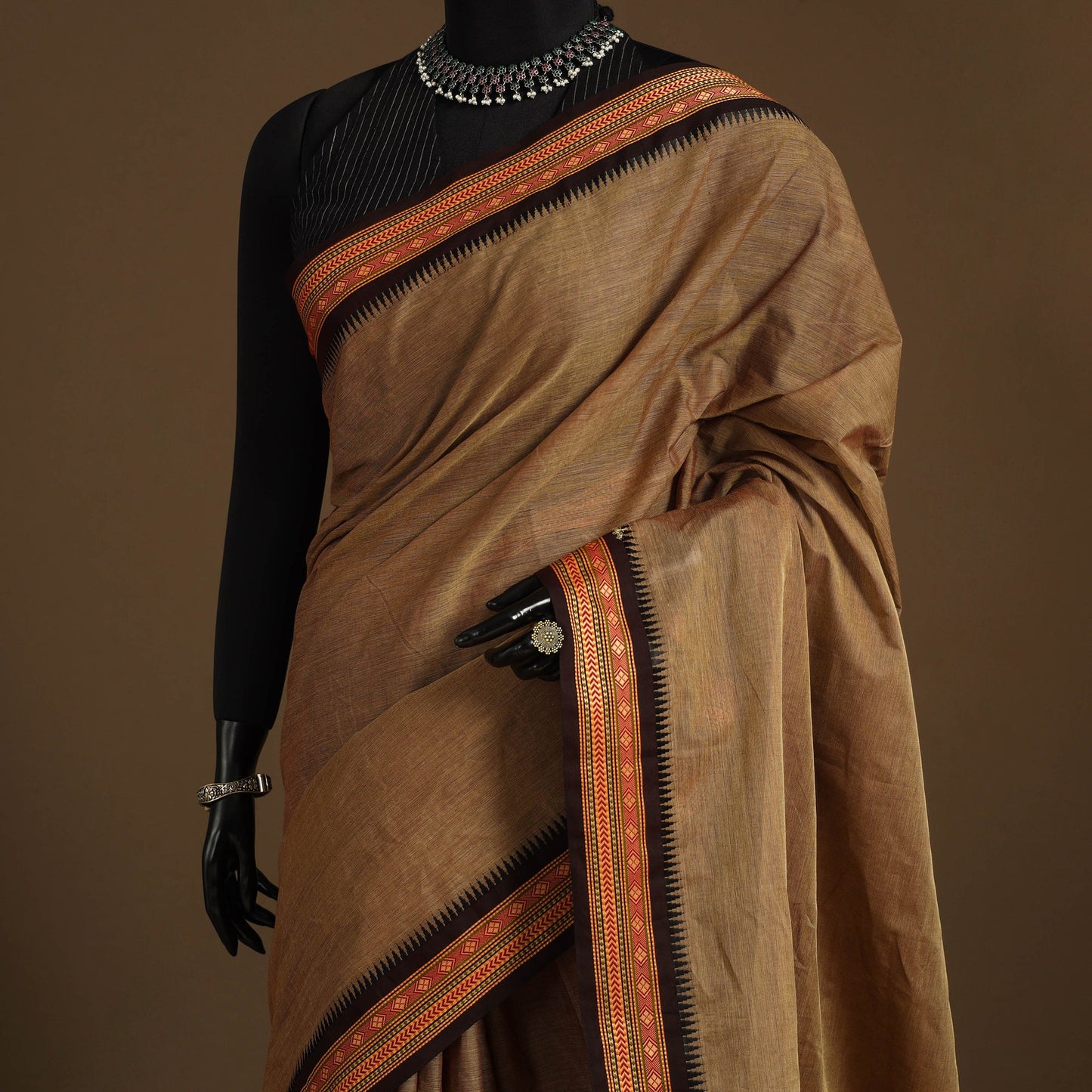 Brown Kandangi Chettinad Cotton Saree with Border