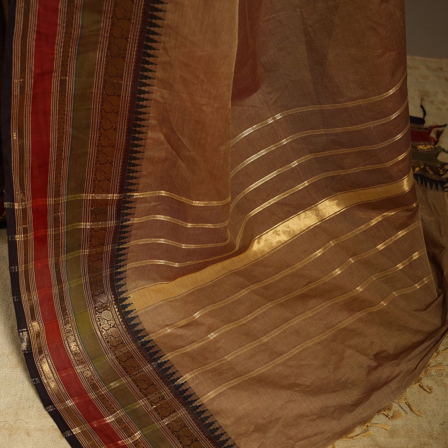 Brown Kandangi Chettinad Cotton Saree with Border