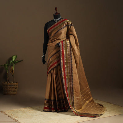 Brown Kandangi Chettinad Cotton Saree with Border