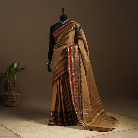 Brown Kandangi Chettinad Cotton Saree with Border