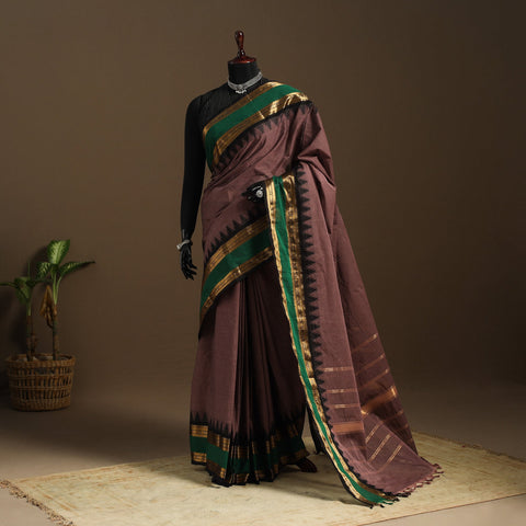 Brown Kandangi Chettinad Cotton Saree with Border