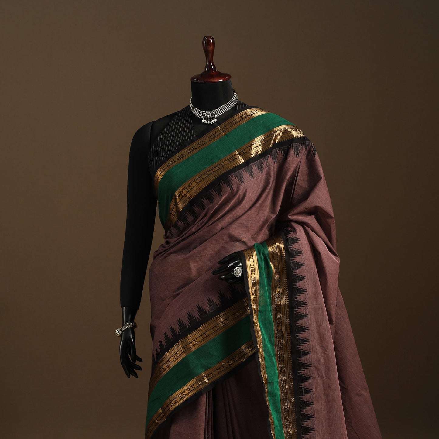 Brown Kandangi Chettinad Cotton Saree with Border