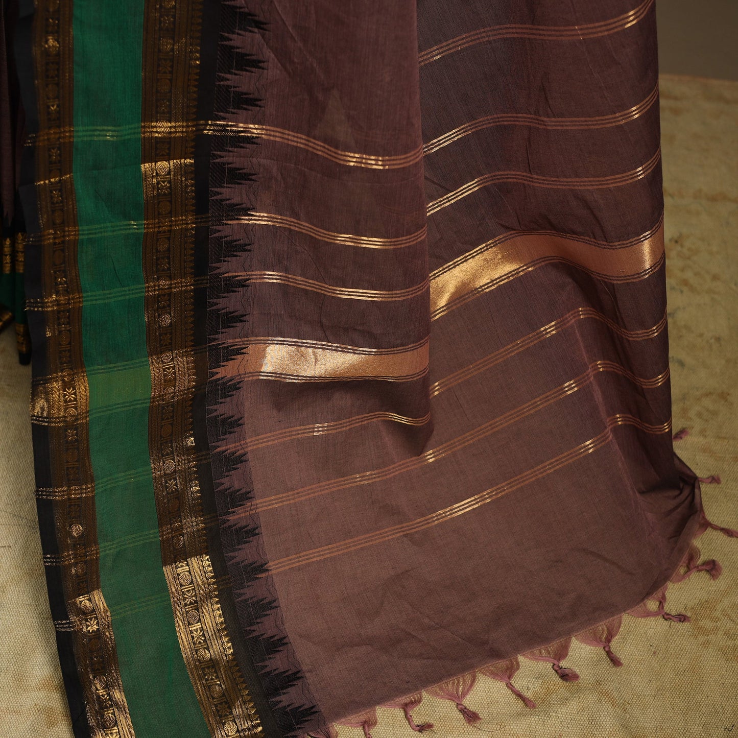 Brown Kandangi Chettinad Cotton Saree with Border