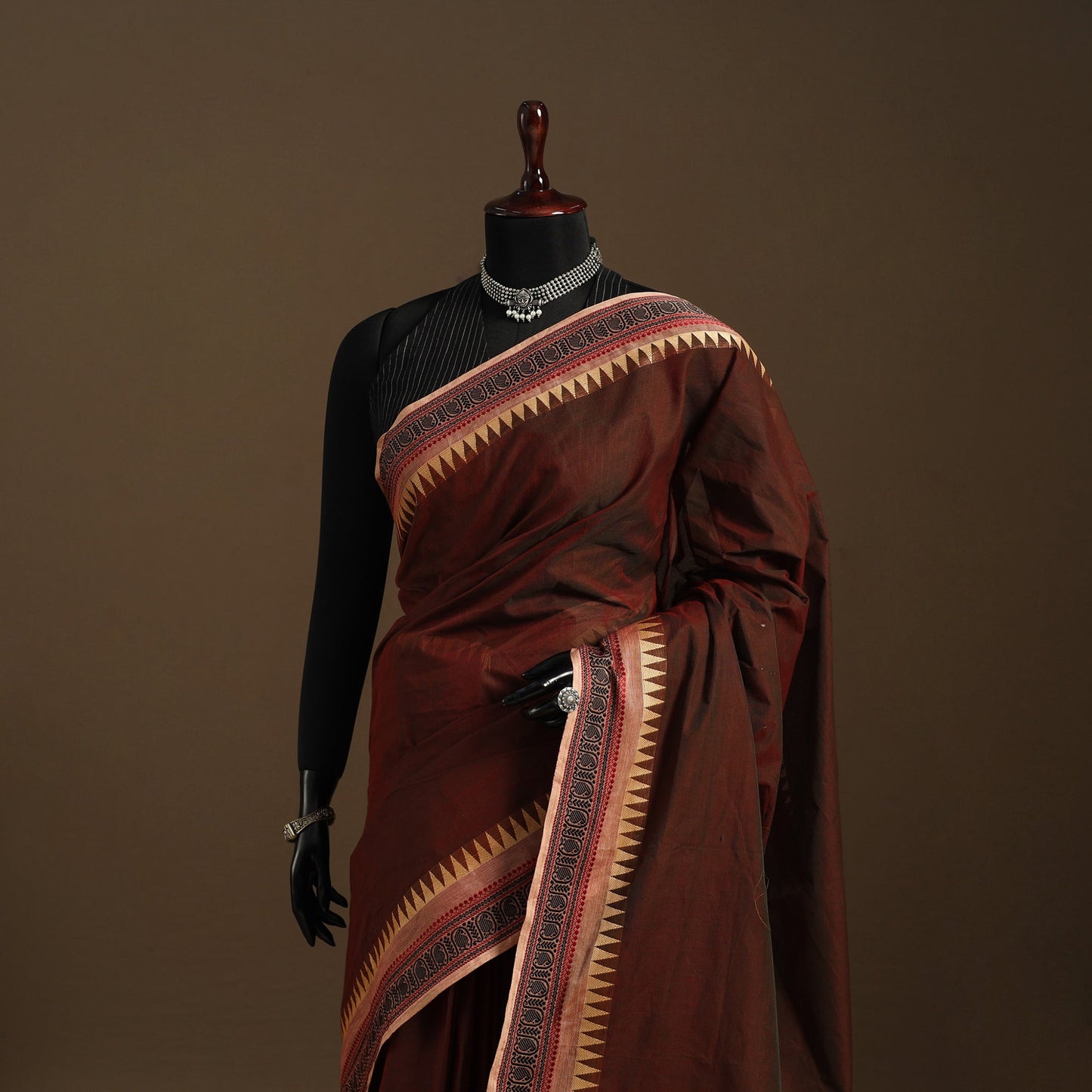 Brown - kandangi chettinad cotton saree with border 52