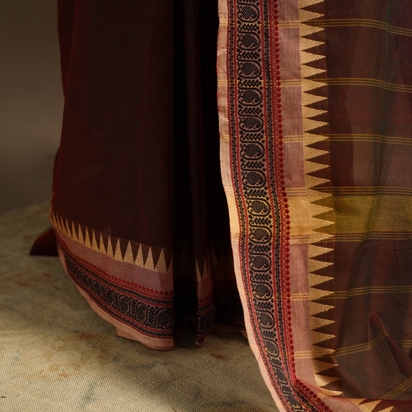 Brown - kandangi chettinad cotton saree with border 52