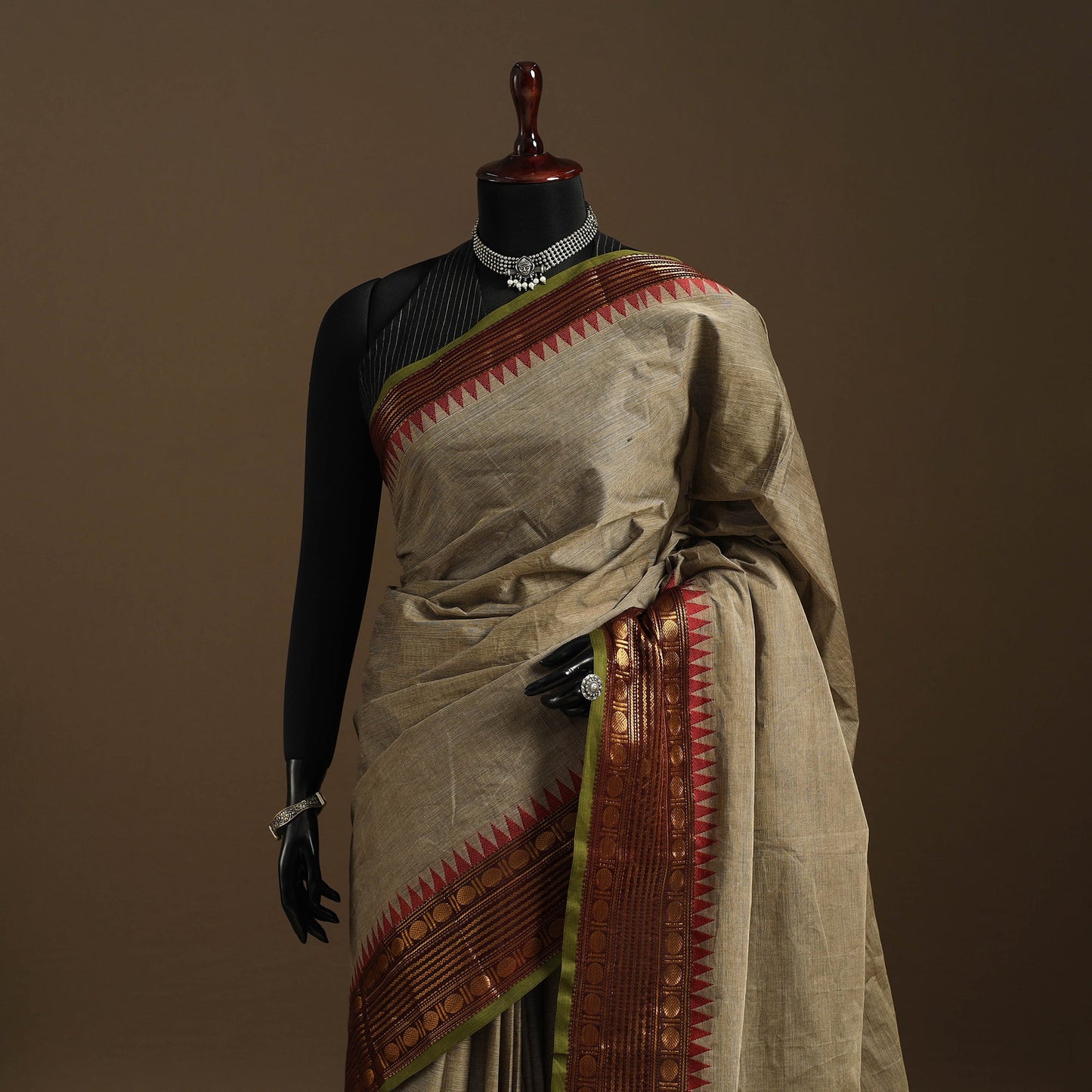 Brown Kandangi Chettinad Cotton Saree with Border