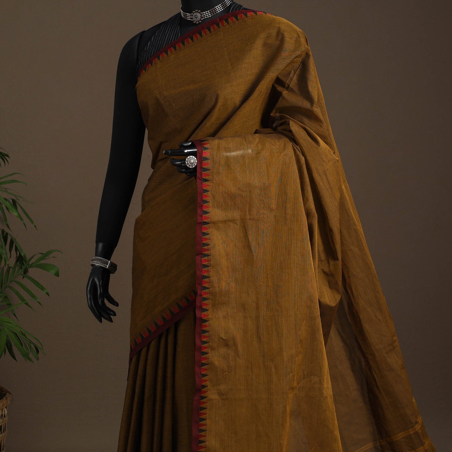 Brown - kandangi chettinad cotton saree with border 73