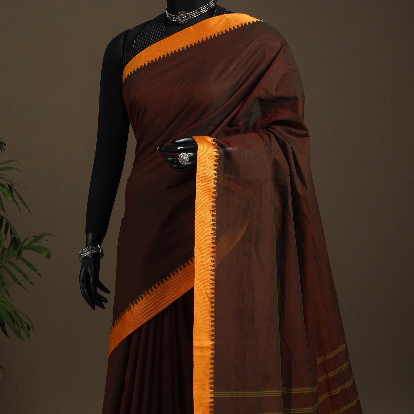 Brown - kandangi chettinad cotton saree with border 78