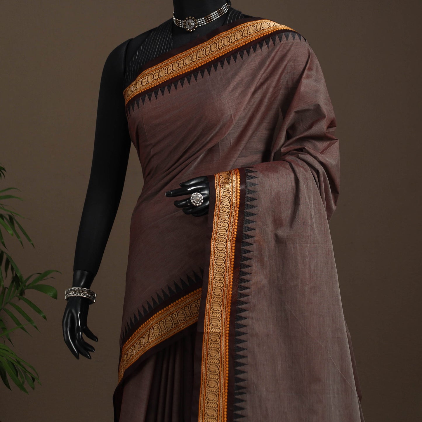 Brown - kandangi chettinad cotton saree with border 93