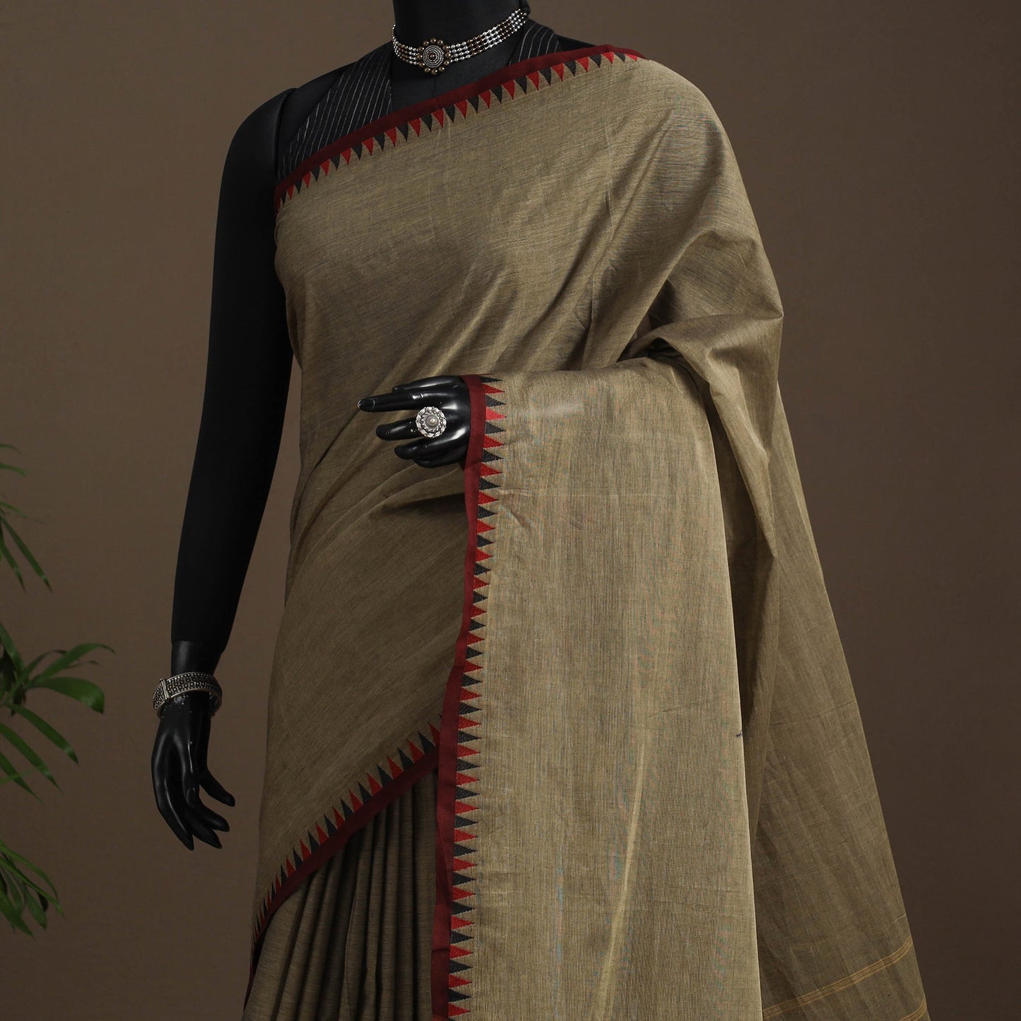 Brown - kandangi chettinad cotton saree with border 96