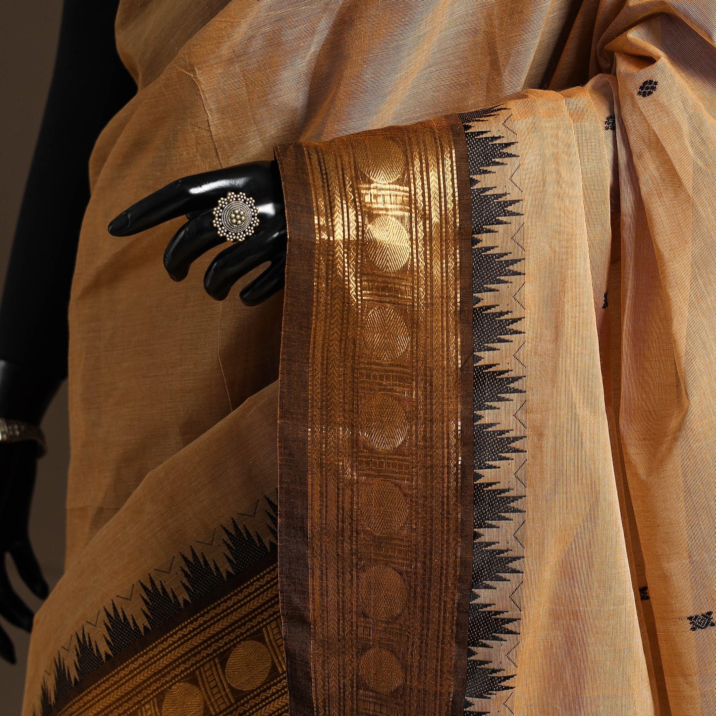 Brown Kandangi Chettinad Cotton Saree with Zari Border