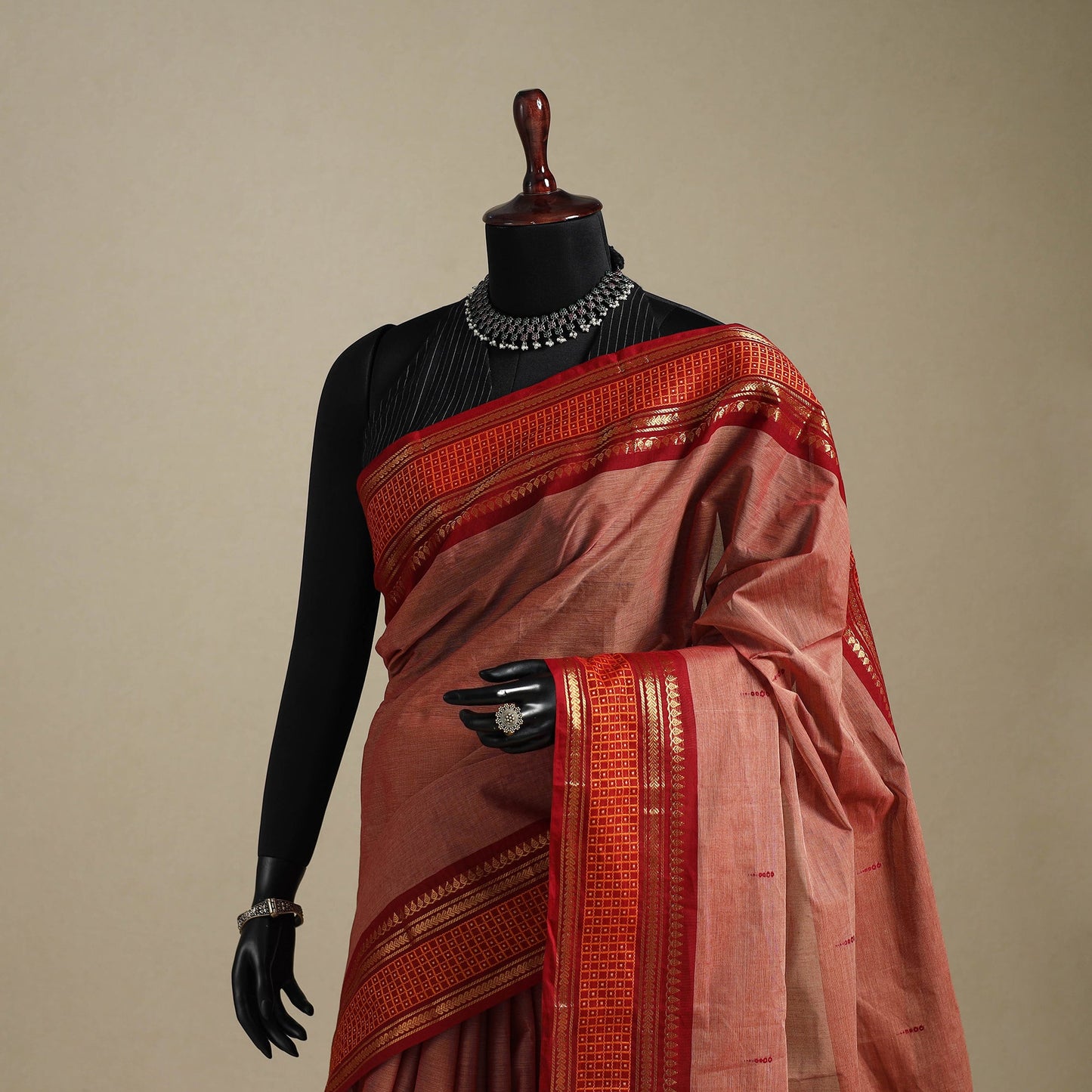 Brown - kandangi thread buti chettinad cotton saree