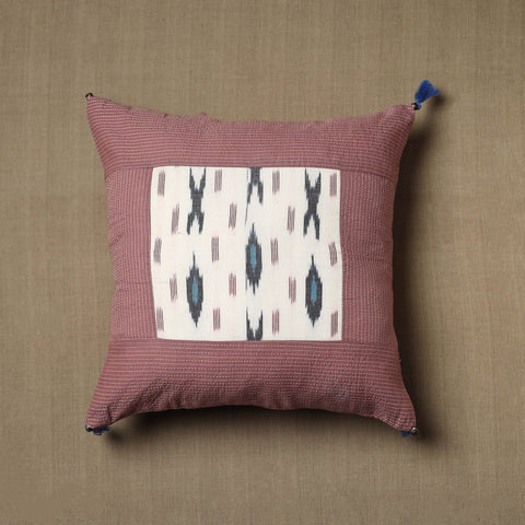Brown Kantha Stitch Ikat Cotton Cushion Cover (16 x 16 in) 01