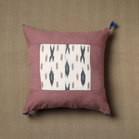Brown Kantha Stitch Ikat Cotton Cushion Cover (16 x 16 in) 01