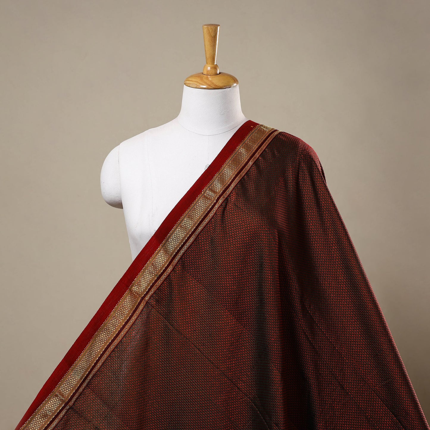 Brown - karnataka weave cotton khun fabric 03 - handcrafted