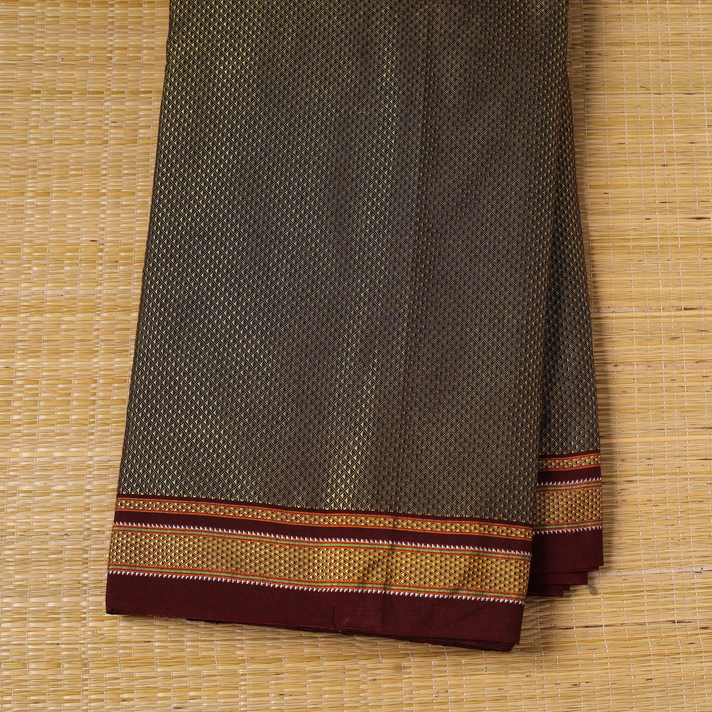 Brown - karnataka weave cotton khun fabric 06 - handcrafted