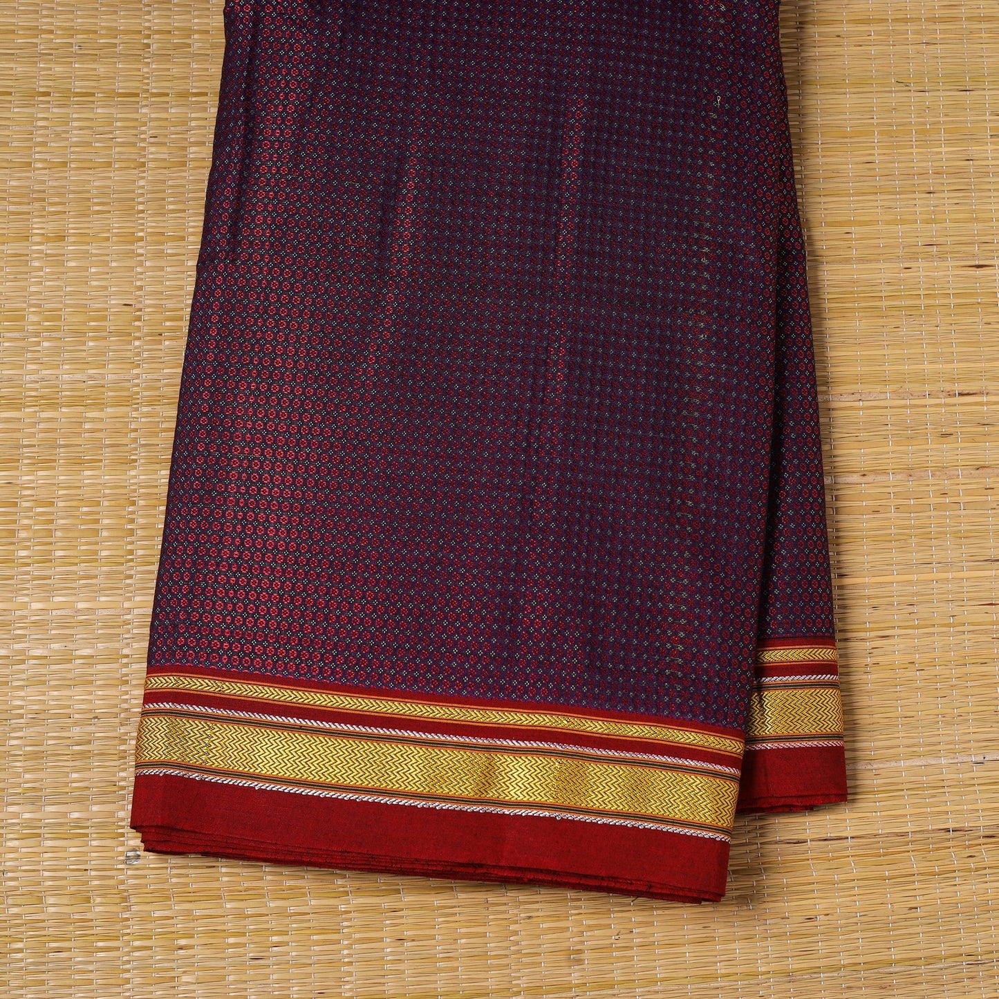 Brown - karnataka weave cotton khun fabric 20 - handcrafted