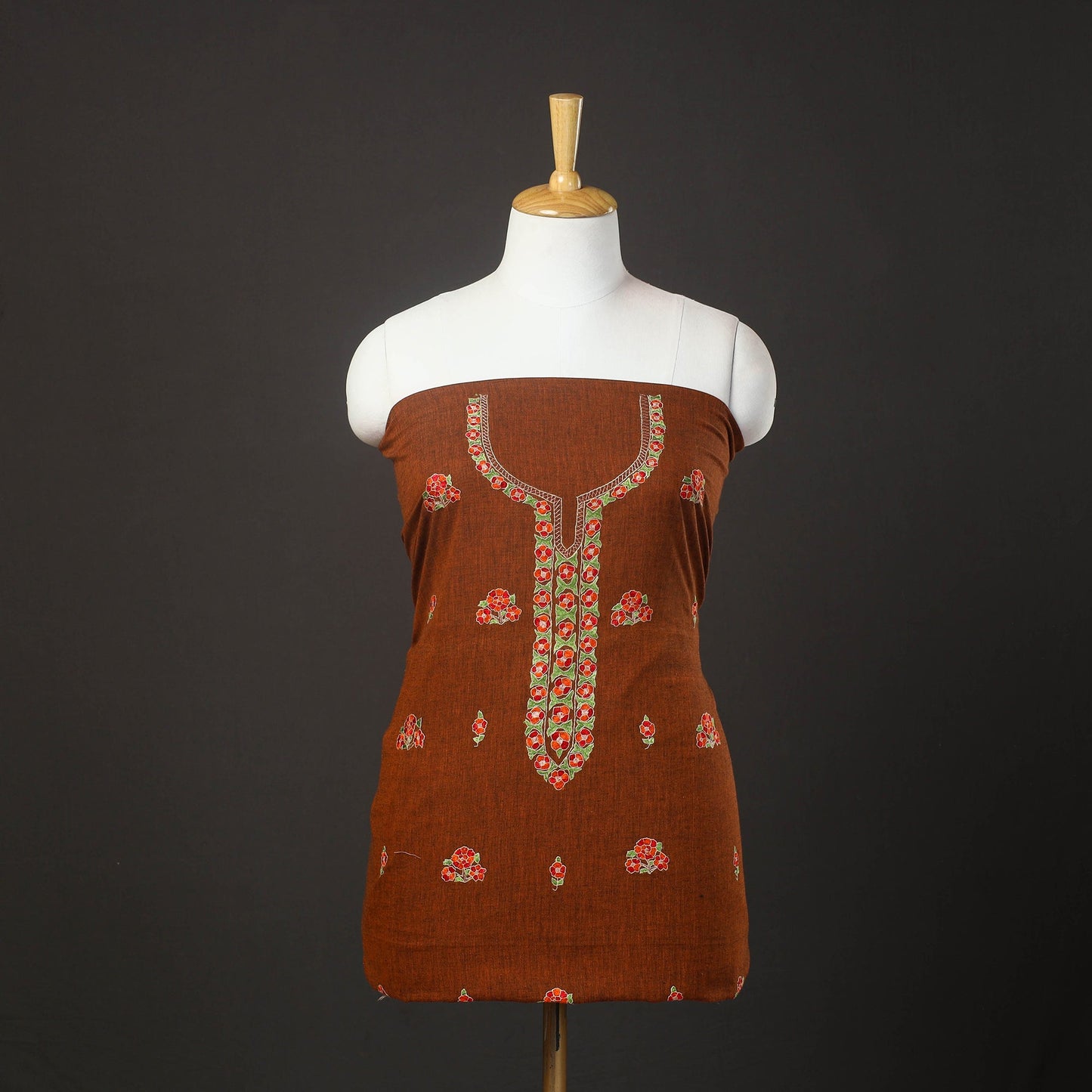 Brown - kashida hand embroidery cotton unstitched kurta