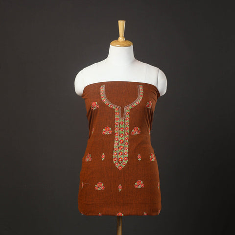Brown - kashida hand embroidery cotton unstitched kurta