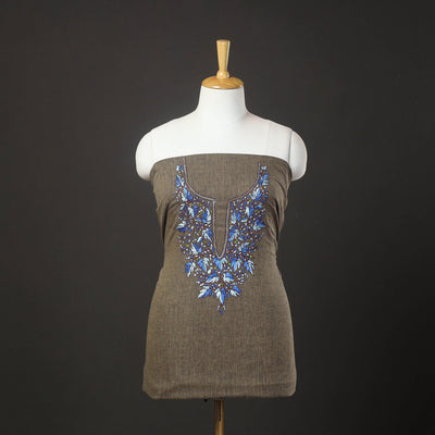 Brown - kashida hand embroidery cotton unstitched kurta