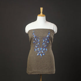 Brown - kashida hand embroidery cotton unstitched kurta