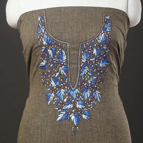 Brown - kashida hand embroidery cotton unstitched kurta