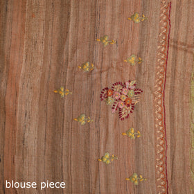 Brown - kashidakari hand embroidery pure tussar silk saree