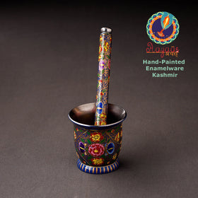  Floral Handpainted Enamelware Stainless Steel Mortar and Pestle 