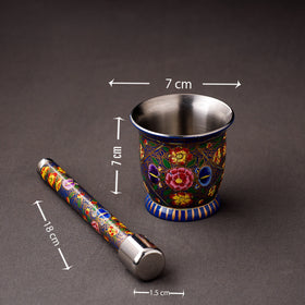  Floral Handpainted Enamelware Stainless Steel Mortar and Pestle 
