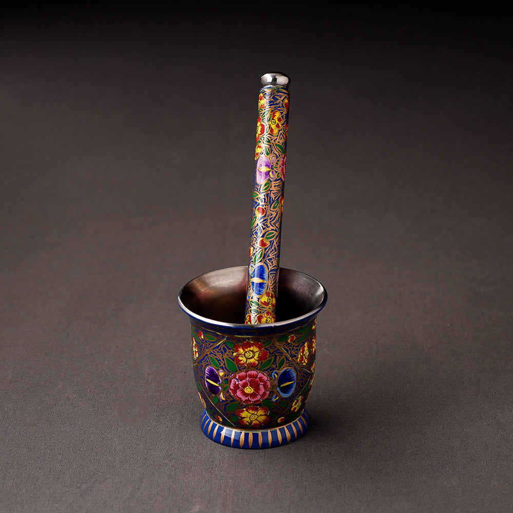  Floral Handpainted Enamelware Stainless Steel Mortar and Pestle 