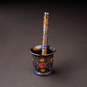  Floral Handpainted Enamelware Stainless Steel Mortar and Pestle 