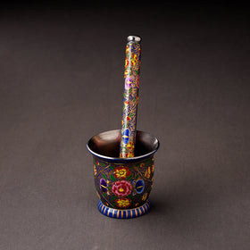  Floral Handpainted Enamelware Stainless Steel Mortar and Pestle 
