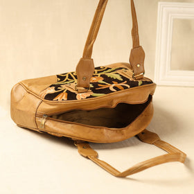  Brown Kashmiri Crewel Hand Embroidered Leather Handbag