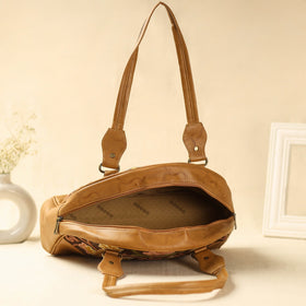  Brown Kashmiri Crewel Hand Embroidered Leather Handbag 